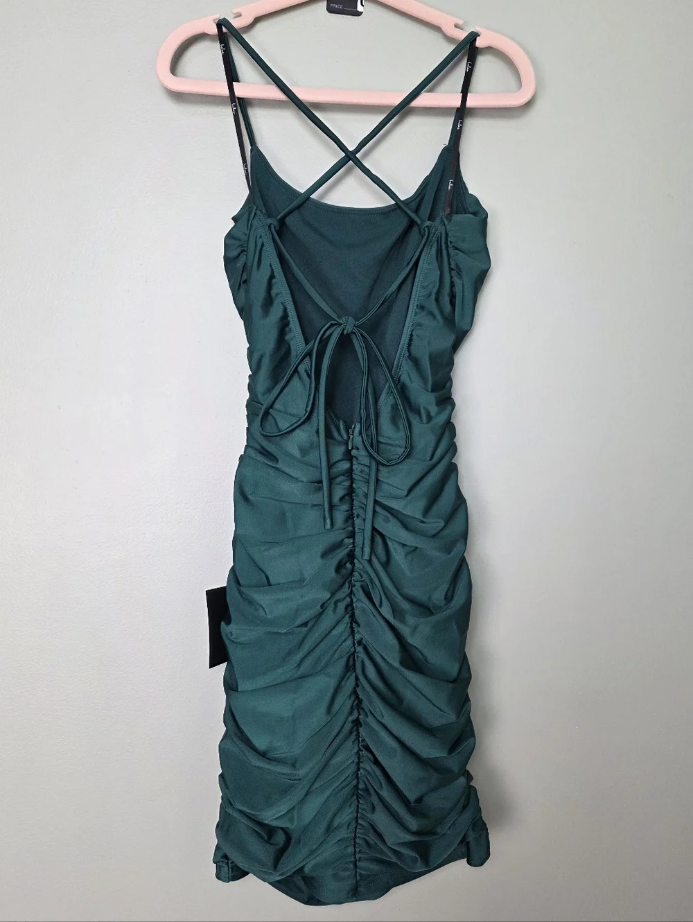Lulus Confident Allure Emerald Ruched Lace-Up Bodycon Mini Dress, Small, NWT!